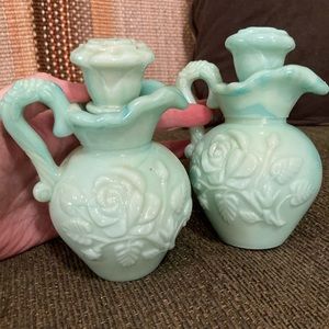 One Available // Avon Green Floral Rose Wash Pitcher Vintage Collectible Bottle